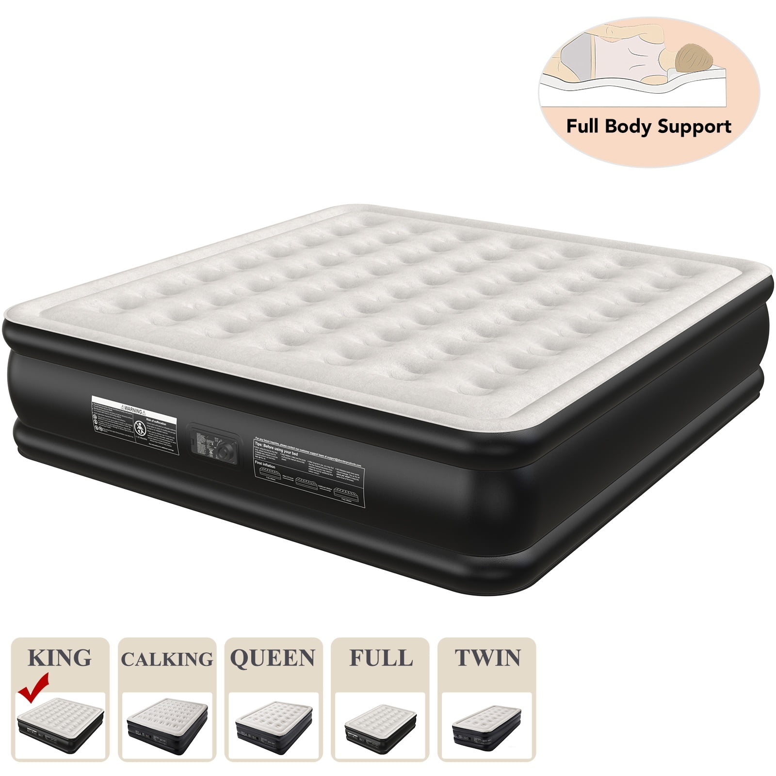 Ophanie King Air Mattress, 18-Inch Elevated Inflatable Bed with Built-in Pump, Puncture-Resistant, Quick Inflation/Deflation, Portable for camping & Guests, Black