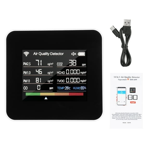 Air quality detector,14 In Pm10 2.8inch Tft And Pm2.5 Pm1.0 Tvoc Temperature Air Quality Co Tvoc Quality - Tvoc - 2.8 Data 14 Tft Color Display Temperature Quality App Pm1.0 Pm10 App With Time