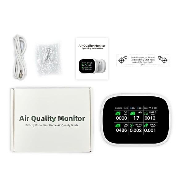Air quality tester,Quality Meters Office Air Quality Indoor Indoor Tester Wifi 11-in-1 Air Restaurant Black