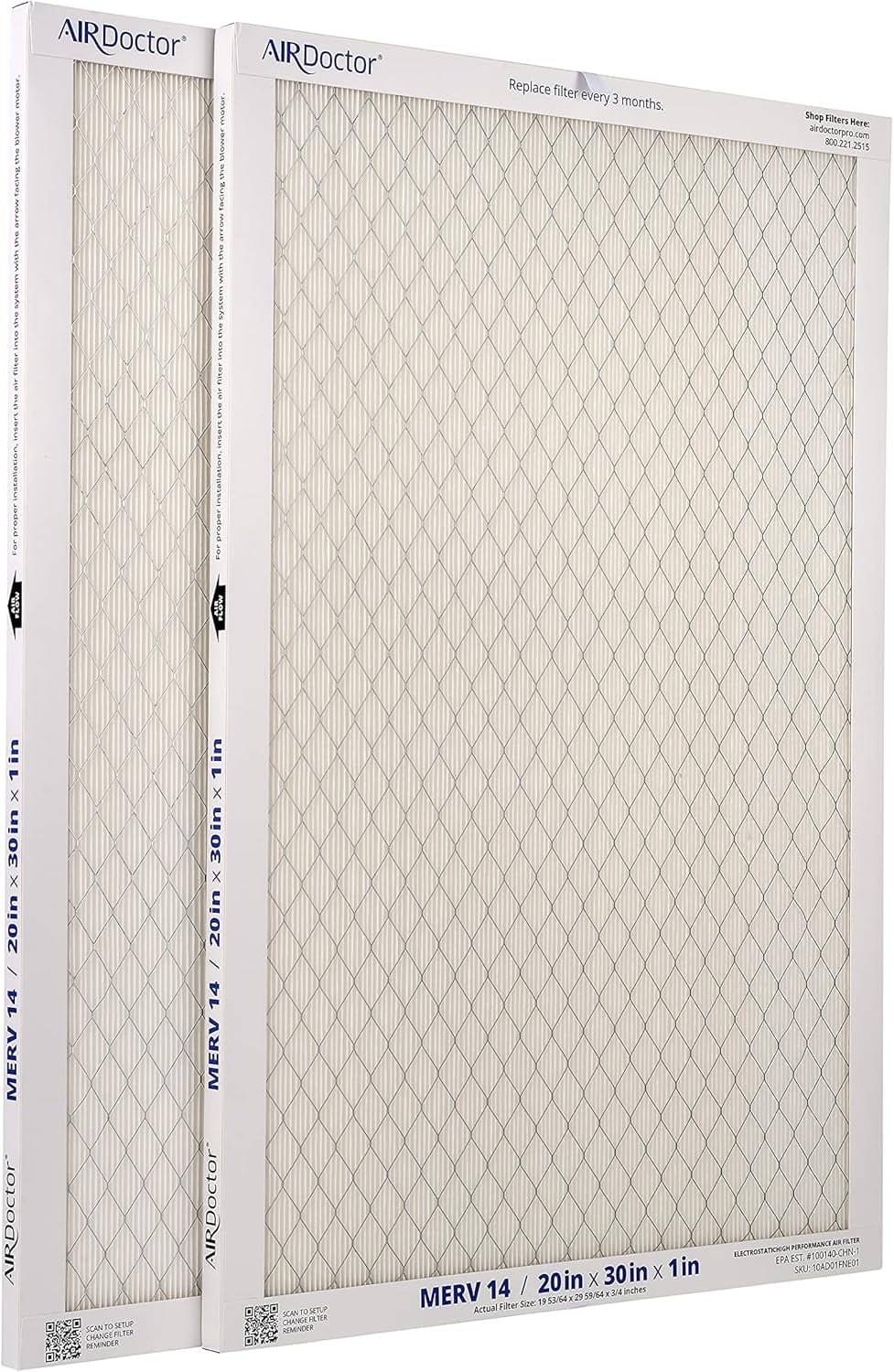 AirDoctor White MERV 14 HVAC Pleated Filter 20x30x1