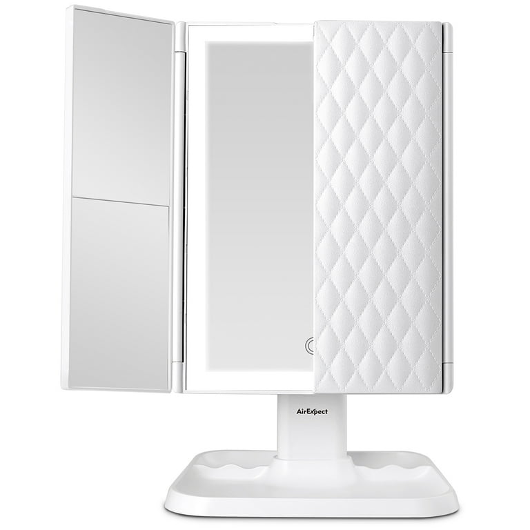 AirExpect 3 Color Lighted 1x 2X 3X Magnification 72LED Lights Touch Control Dual Power Supply Portable Cosmetic Vanity Makeup Mirror White