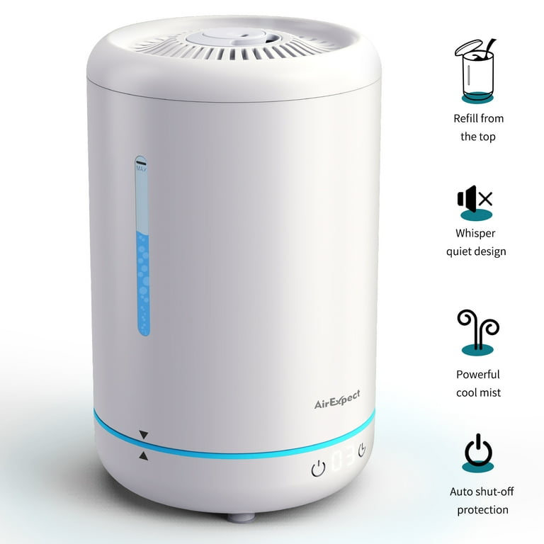 AirExpect Ultrasonic Humidifier for Dry Room - Auto Shut, Top Fill