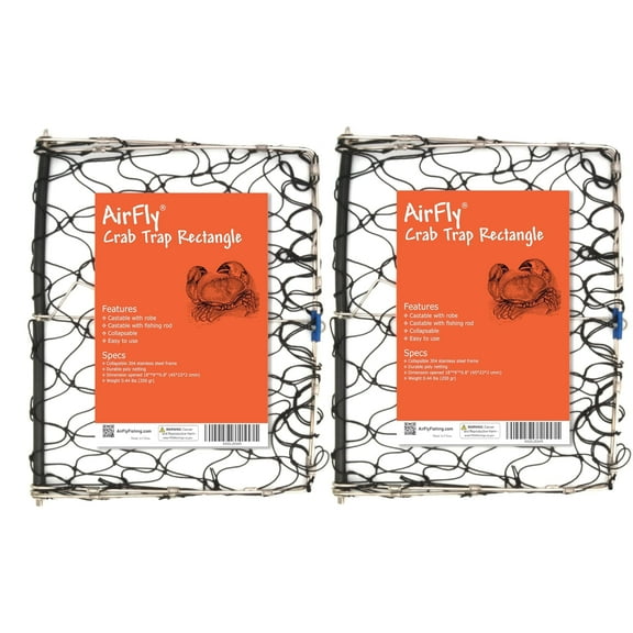AirFly Foldable Crabjaw Trap with Bait Clip - Redesigned Rectangle Castable Crab Trap Hawk (2pcs)