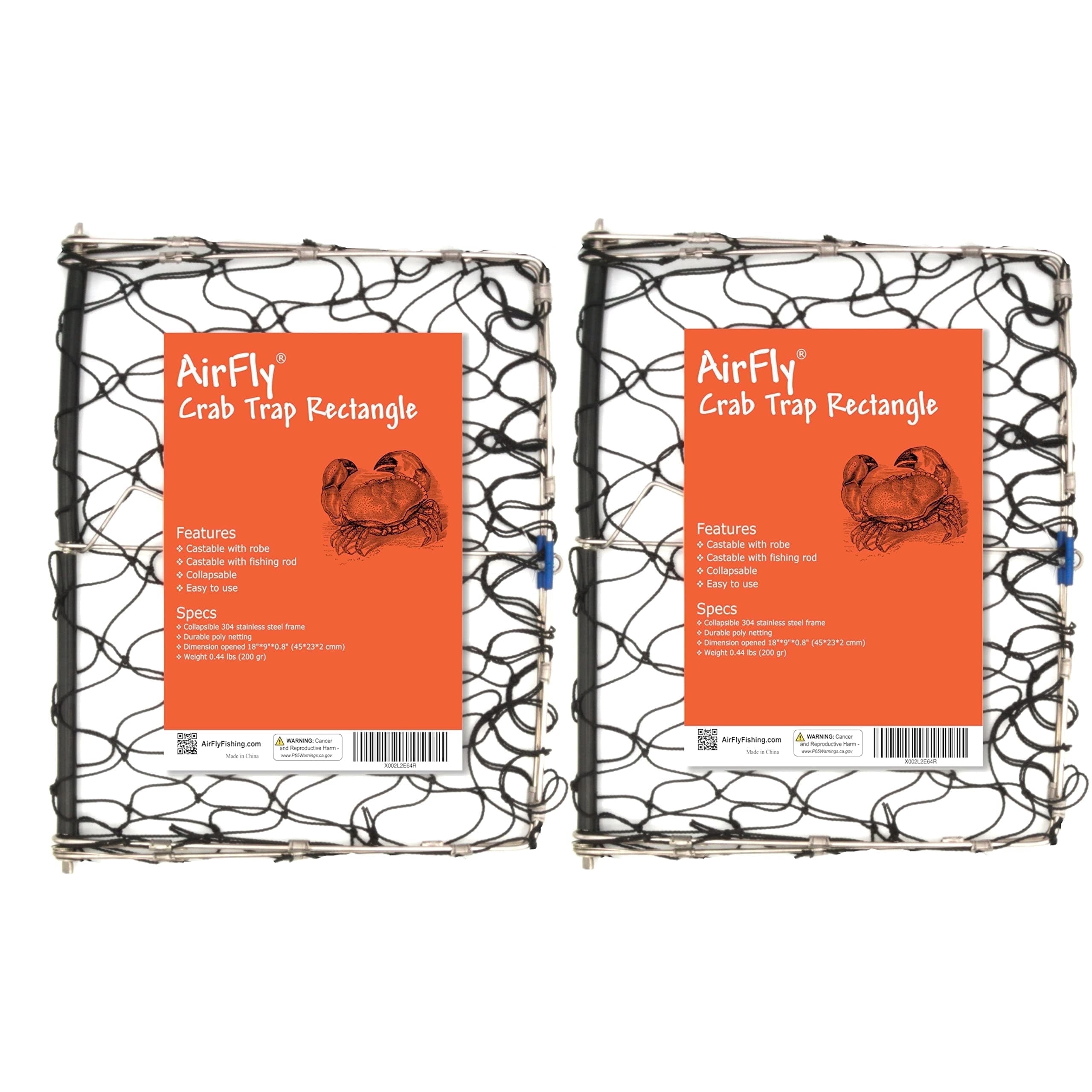 AirFly Foldable Castable Crab Trap - Crab Hawk & Crab Jaw Star Trap with Bait Clip - Portable Fishing Rod Crab Pot for Blue Crabs & Dungeness - Designed in USA (Pack of 2)