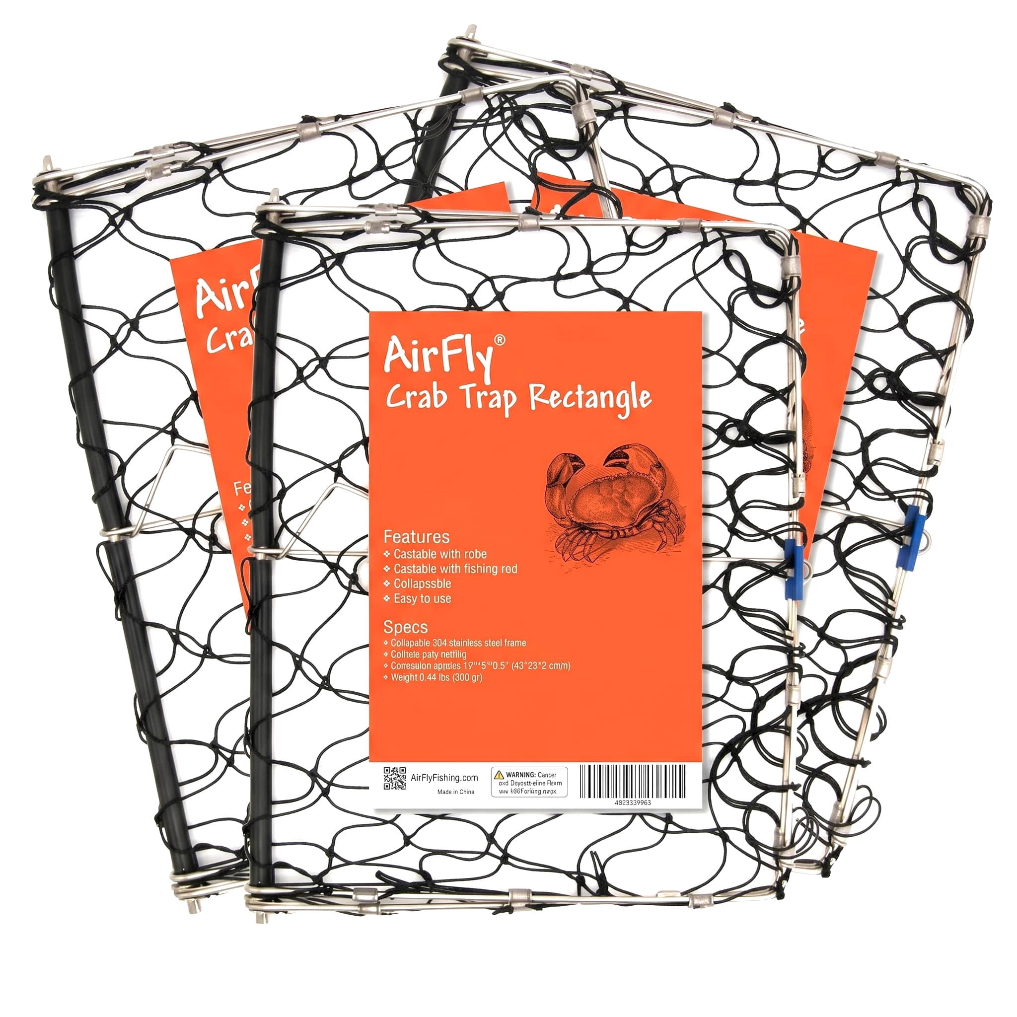 AirFly Foldable Crabjaw Trap with Bait Clip - Redesigned Rectangle Castable Crab Trap Hawk (Traps 3pcs)