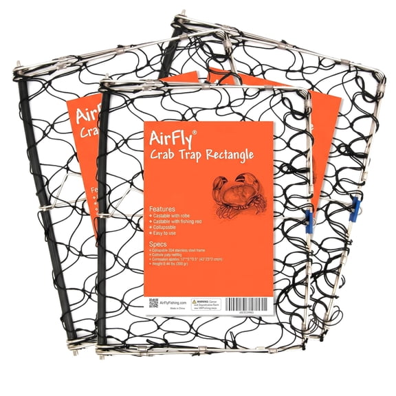 AirFly Foldable Crabjaw Trap with Bait Clip - Redesigned Rectangle Castable Crab Trap Hawk (Traps 3pcs)