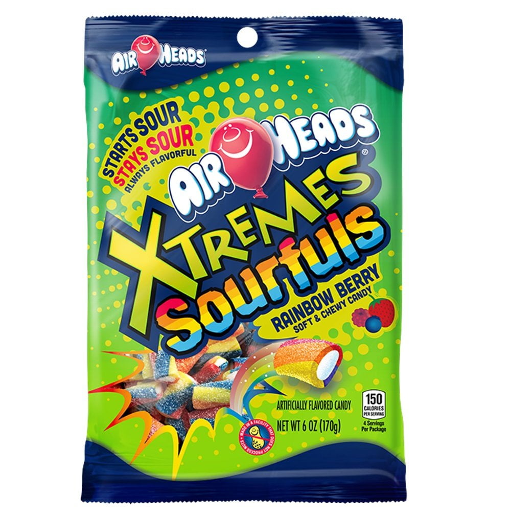 AirHeads Xtremes Sourfuls Peg Bag, Rainbow Berry, Non Melting, 6