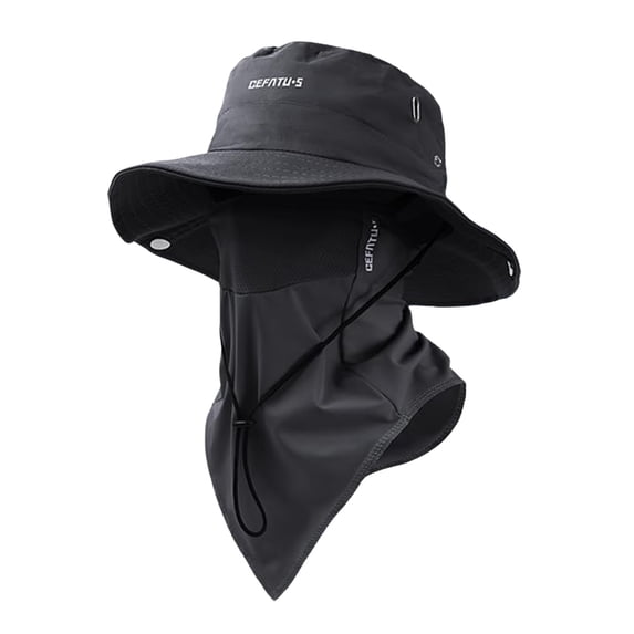 AirLoni 2 In 1 Breathable Fisherman Hat Wide Brim with Neck Flap and Removable Face Cover For Men & Women Fishing Hiking Camping Hats Black,One Size
