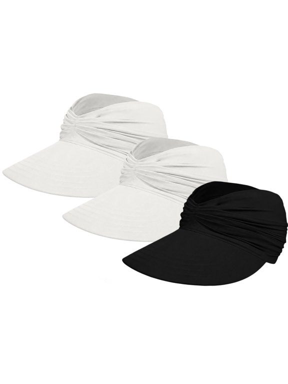 3 Pack Sun Hats For Women UPF50+ Elastic Polyester Wrinkle Texture Open Top Ponytail Hat Lightweight Foldable Travel Running Casual Baseball Hats Light Ashy,One Size