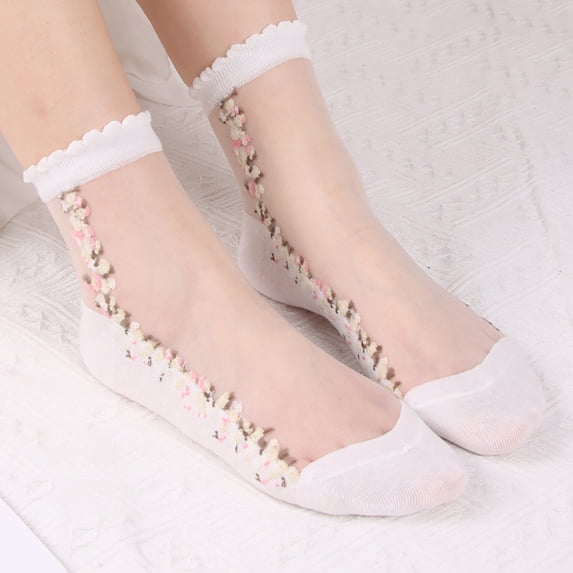 AirLoni Ankle Socks For Women Five‑Toe Sheer Socks Non‑Slip Lightweight Breathable Casual Basic Solid Color Stockings For Daily Barefoot Crystal Stockings White,One Size