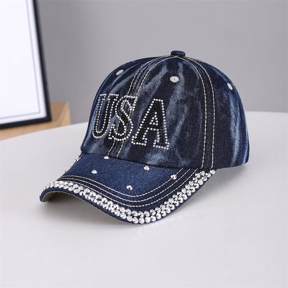AirLoni Baseball Cap For Men Women Washed Denim Embroideried Sequins Decor Adjustable Breathable Airy UV Protection Sports Hat Trucker Hats Dad Hats For Outdoor Sports Dark Blue,One Size