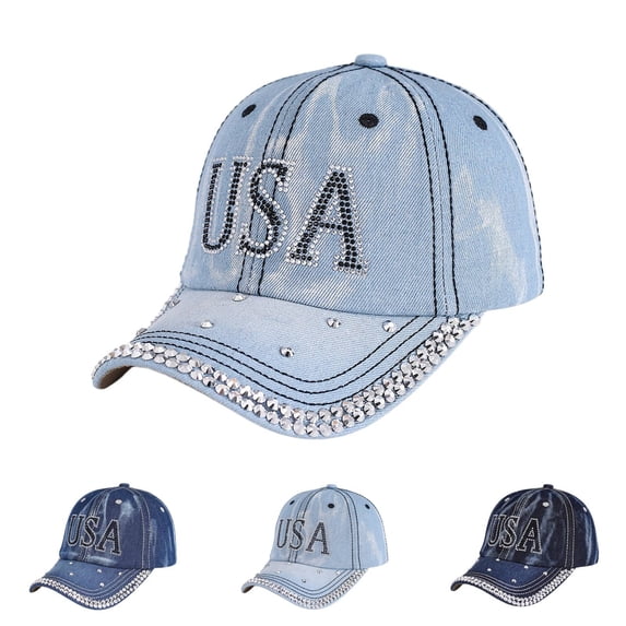AirLoni Baseball Cap For Men Women Washed Denim Embroideried Sequins Decor Adjustable Breathable Airy UV Protection Sports Hat Trucker Hats Dad Hats For Outdoor Sports Sky Blue,One Size