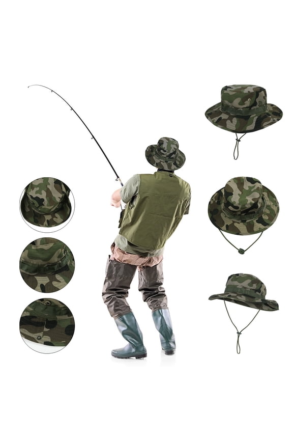 Bucket Hats For Mens Adjustable Foldable UPF 50+ Camouflage Hunting Fisherman Boonie Hat Summer Sun Caps green,One Size
