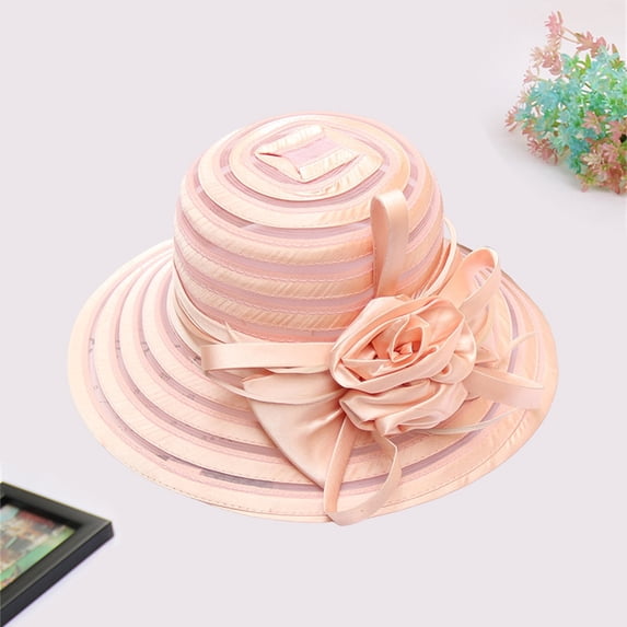 AirLoni Dress Hats For Women UV Protection Wide Brim Mesh Dome Sun Hat Floral Decor Church Wedding Beach Outdoor Hat Khaki,One Size