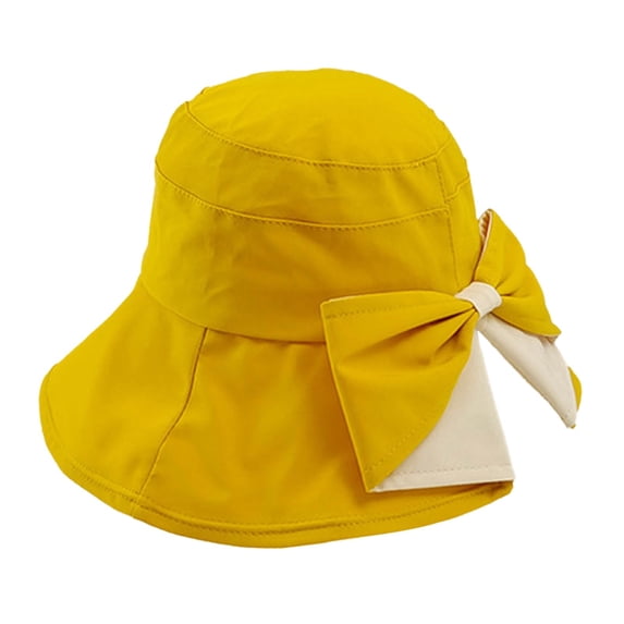 AirLoni Fisherman Hat Women Cotton Back Split Bow Design Adjustable Inner Band Foldable Packable Trendy Versatile Casual Outdoor Travel Bucket Hats Beach Hats Yellow,M