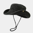 thumbnail image 1 of AirLoni Men's Bucket Hat With Adjustable Windproof Chin Strap UPF 50+ Breathable Wide Brim Washed Distressed Foldable Sun Hat Fisherman's Hat For Travel Outdoor Black,One Size, 1 of 3