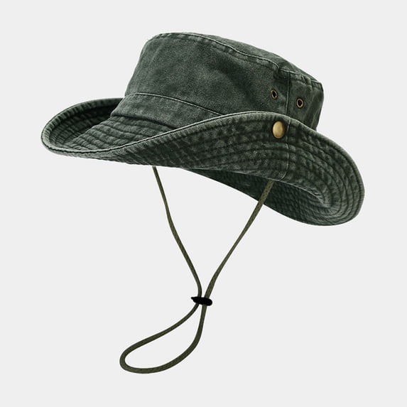 AirLoni Men's Bucket Hat With Adjustable Windproof Chin Strap UPF 51+ Breathable Wide Brim Washed Distressed Foldable Sun Hat Fisherman's Hat For Travel Outdoor Green,One Size