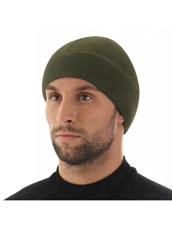 Men's Skull Cap Winter Warm Fleece Lining Windproof Thickened Helmet Liner Lightweight Stretchy Beanie Hat for Outdoor JN,A