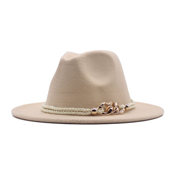 AirLoni Panama Hat For Women Wide Brim Belt Buckle Wool Foldable Lightweight Classic Fedora Hat For Daily Use Beige,One Size