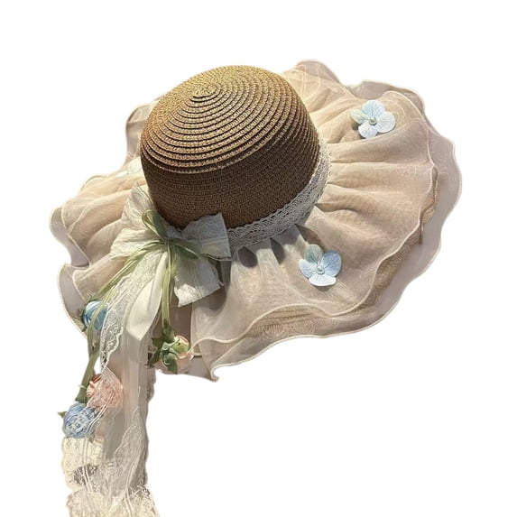 AirLoni Summer Hat For Women Sun Hats Wide Brim Beach Hats For Travel Lace Bow Ribbon Lightweight Portable Dress Hats One Size 1pc