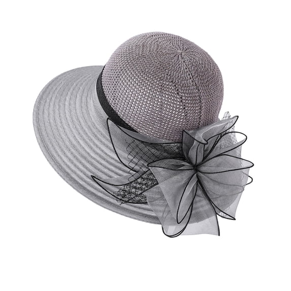 AirLoni Summer Sun Caps For Women Wide Brim Sunshade Fashion Floral Decor Bridal Wedding Church Tea Party Bowler Cap Beach Hat Grey,One Size