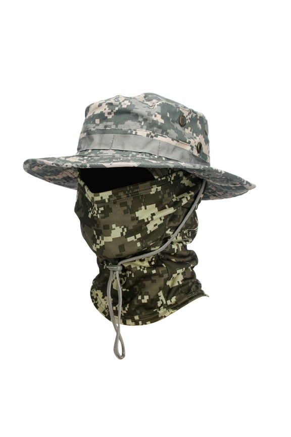Summer Wide-brimmed Sun Hat For Men & Women Military-style Bow Hat Multi-functional Scarf with Hose Cap Outdoor Fishing Hat One Size 1pc
