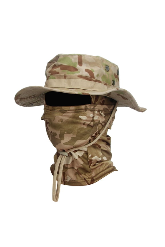 Summer Wide-brimmed Sun Hat For Men & Women Military-style Bow Hat Multi-functional Scarf with Hose Cap Outdoor Fishing Hat One Size 1pc