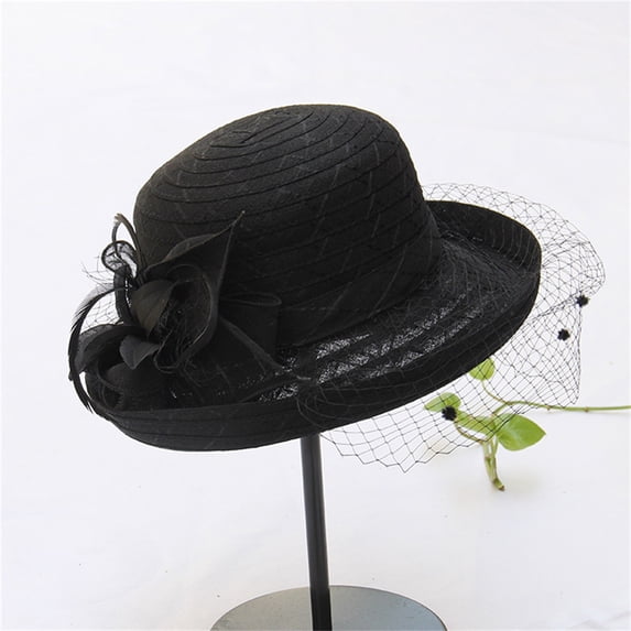 AirLoni Sun Hat For Women Summer Wide Brim Mesh Dome UV Protection Floral Decor Fashion Church Wedding Beach Sunshade Hat For Travel Daily Outdoor Outings Black,One Size