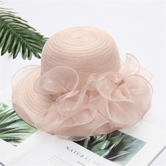 AirLoni Sun Hats For Women Floral Decor Lace Fashionable Summer Beach Cap Tea Party Church Bridal Caps Beige,One Size