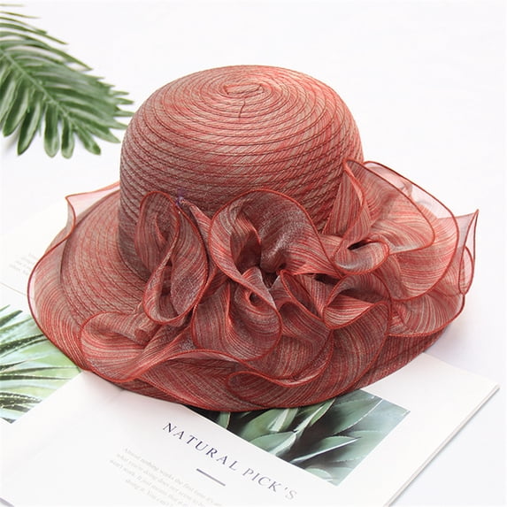 AirLoni Sun Hats For Women Floral Decor Lace Fashionable Summer Beach Cap Tea Party Church Bridal Caps Red,One Size