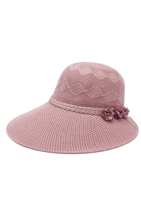 Sun Hats For Women Flower Decor Topper Floppy Packable Lightweight Summer Visor Fashion Beach Hats Pink,One Size