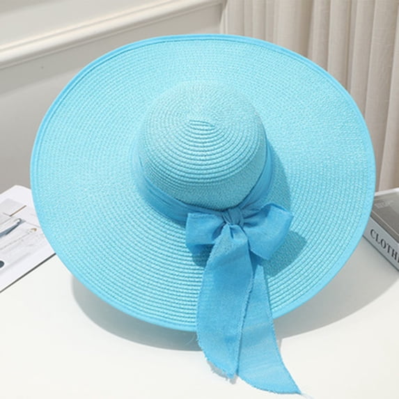 AirLoni Sun Straw Cap For Women Wide Brim UV Protection Bow Decor Lightweight Foldable Breathable Beach Hat Fisherman Summer Hats Light blue,One Size