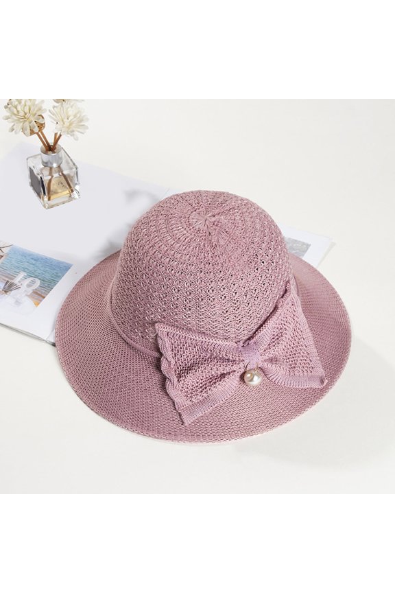 Sun Straw Hats For Women Women Summer Wide Brim Straw Breathable Sunshade Lightweight Bow Decor Bucket Hat Fisherman Hat Basin Hat Solid Color Purple,One Size