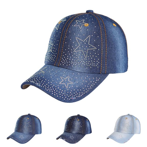 AirLoni Sun Visor Hats For Women Rhinestone Sequins Decor UV Protection Foldable Lightweight Baseball Cap Adjustable Airy Summer Beach Sunshade Hats For Daily Casual Wear Light Blue,One Size