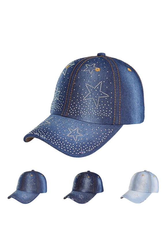 Sun Visor Hats For Women Rhinestone Sequins Decor UV Protection Foldable Lightweight Baseball Cap Adjustable Airy Summer Beach Sunshade Hats For Daily Casual Wear Light Blue,One Size