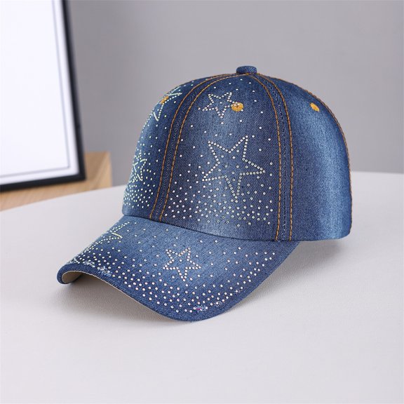 AirLoni Sun Visor Hats For Women Rhinestone Sequins Decor UV Protection Foldable Lightweight Baseball Cap Adjustable Airy Summer Beach Sunshade Hats For Daily Casual Wear Blue,One Size