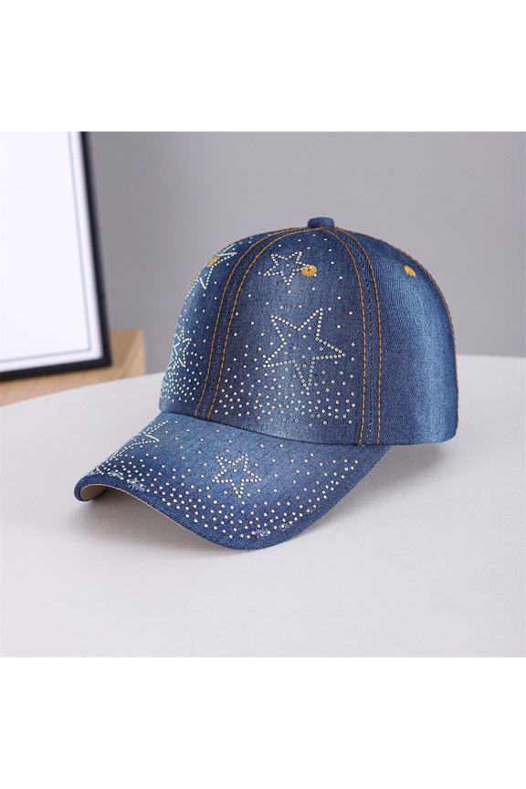 Sun Visor Hats For Women Rhinestone Sequins Decor UV Protection Foldable Lightweight Baseball Cap Adjustable Airy Summer Beach Sunshade Hats For Daily Casual Wear Blue,One Size