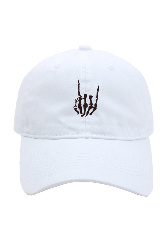 Unisex Baseball Cap Retro Washed Distressed Halloween Costumes Embroideried With Skull Rock Hand Gothic Hats Adjustable Ponytail Lightweight Trucker Hat For Holloween Party White,One Size
