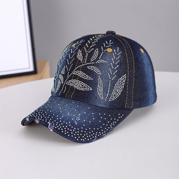 AirLoni Unisex Baseball Cap Soft Breathable Cotton Sparkling Rhinestone Sequin Decor Curved Brim Adjustable Buckle Sun Protection Casual Sports Hat Dad Hat Dark Blue,One Size