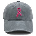thumbnail image 1 of AirLoni Unisex Baseball Cap Washed Soft Cotton Ribbon 3D Embroidered Curved Brim Sun Protection Casual Streetwear Trucker Hat for Breast Cancer Awareness Daily Outings Grey,One Size, 1 of 5
