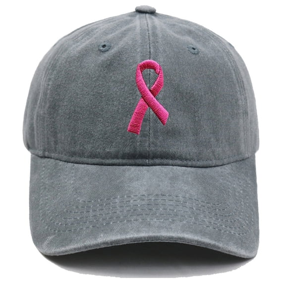AirLoni Unisex Baseball Cap Washed Soft Cotton Ribbon 3D Embroidered Curved Brim Sun Protection Casual Streetwear Trucker Hat for Breast Cancer Awareness Daily Outings Grey,One Size