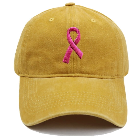 AirLoni Unisex Baseball Cap Washed Soft Cotton Ribbon 3D Embroidered Curved Brim Sun Protection Casual Streetwear Trucker Hat for Breast Cancer Awareness Daily Outings Yellow,One Size