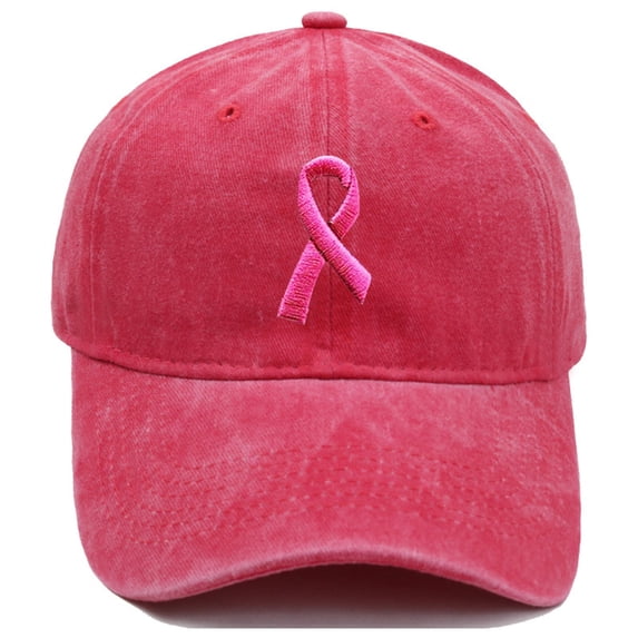 AirLoni Unisex Baseball Cap Washed Soft Cotton Ribbon 3D Embroidered Curved Brim Sun Protection Casual Streetwear Trucker Hat for Breast Cancer Awareness Daily Outings Red,One Size