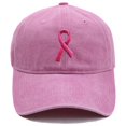 thumbnail image 1 of AirLoni Unisex Baseball Cap Washed Soft Cotton Ribbon 3D Embroidered Curved Brim Sun Protection Casual Streetwear Trucker Hat for Breast Cancer Awareness Daily Outings Pink,One Size, 1 of 5