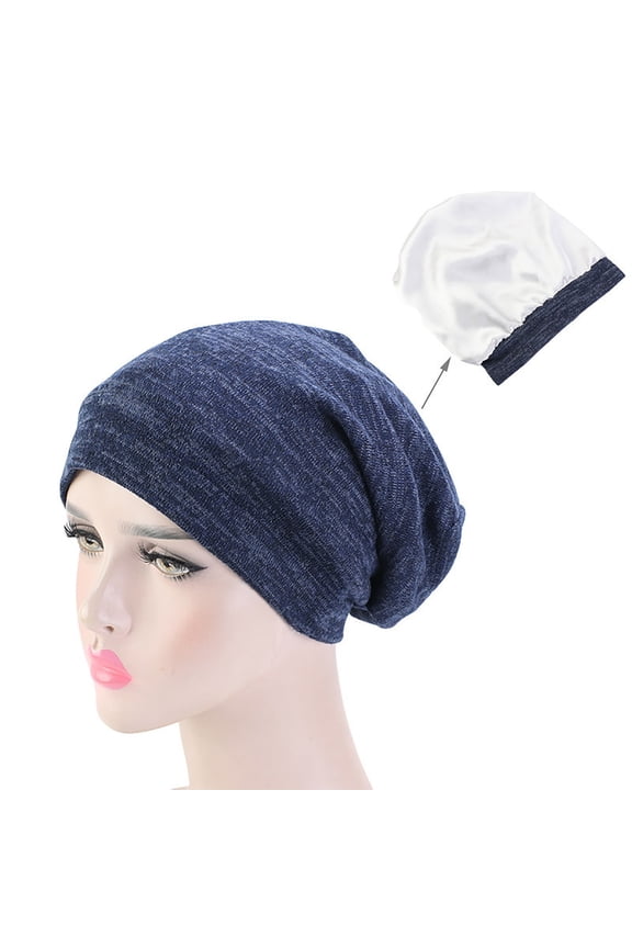 Unisex Beanie Cap Lightweight Adjustable Hipster Headwraps Summer Breathable Sleeping Cap Thin Cancer Chemo CapNavy,One Size