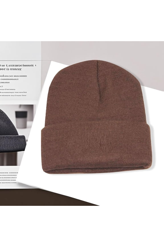 Unisex Beanie Hats Expandable Soft Winter Warm Brimless Skull Cap Knitted Cap For Men & Women Solid ColorBrown,L