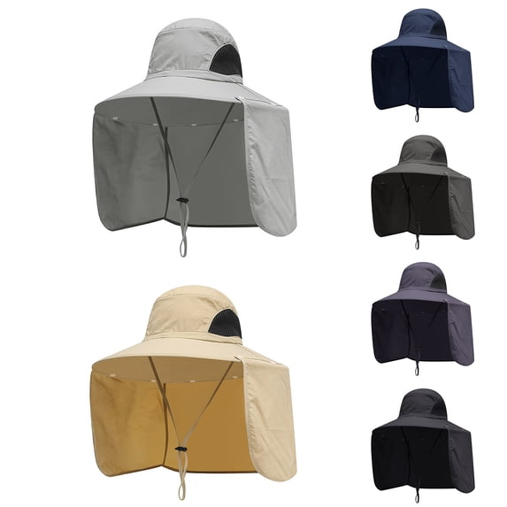AirLoni Unisex Bucket Hat Sunshade Wide Brim Hat With Shoulder Cape Chin Strap Adjustable Windproof Foldable Summer Outdoor Sun Hat For Fishing Travel Dark Gray,One Size