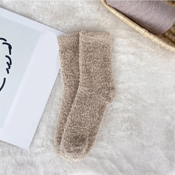 AirLoni Unisex Fuzzy Socks Thick Coral Fleece Long Socks Non Shedding Solid Color Warm Winter Sleeping Slipper Socks Soft Cozy All Season Indoor Floor Socks Khaki,One Size