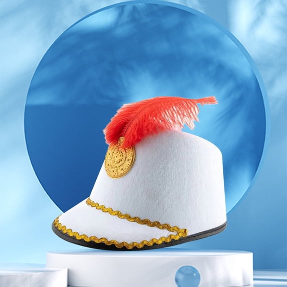 AirLoni Unisex High Top Ceremonial Performance Cap Feather Decor Honor Guard Drum Corps Style Costume Hat for Parade Stage Show Solid Color White,One Size