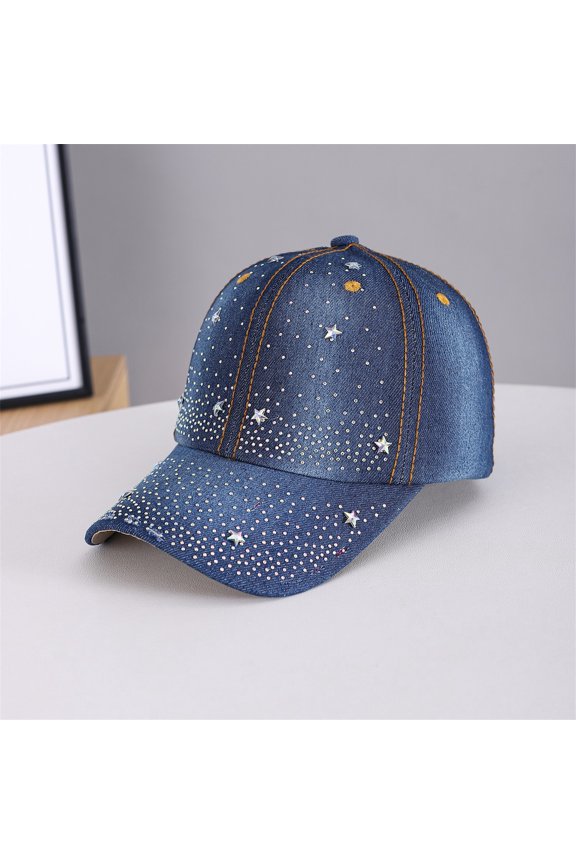 Unisex Sun Visor Baseball Cap UV Protection Rhinestone Sequins Decor Foldable Lightweight Breathable Hat Adjustable Summer Beach Outdoor Sun Hat Blue,One Size